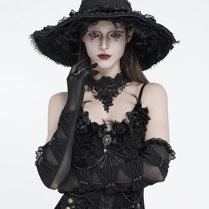 EVA LADY Women's Gothic Ruched Mesh Long Gloves