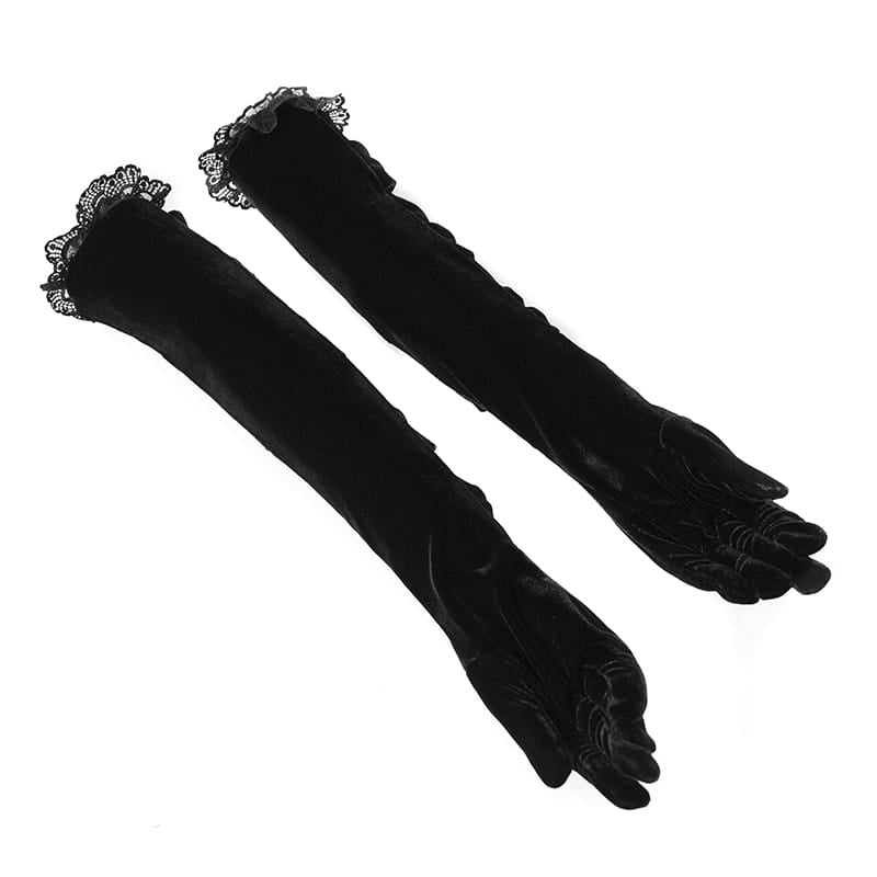 EVA LADY Women's Gothic Ruched Mesh Splice Velvet Long Gloves