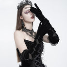 EVA LADY Women's Gothic Ruched Mesh Splice Velvet Long Gloves