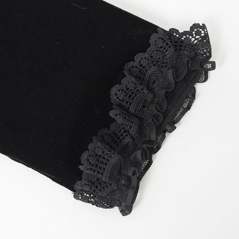 EVA LADY Women's Gothic Ruched Mesh Splice Velvet Long Gloves