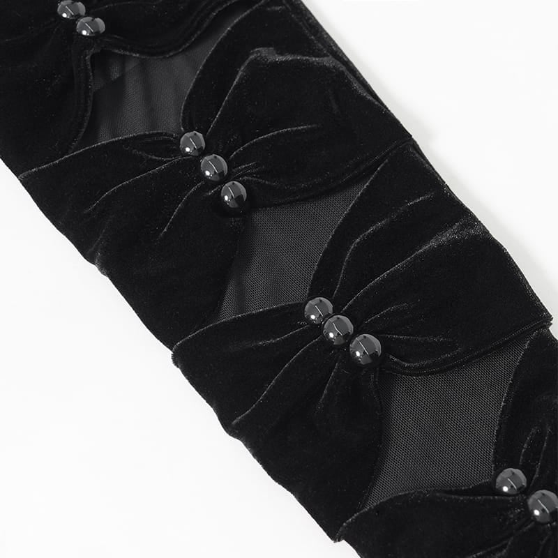 EVA LADY Women's Gothic Ruched Mesh Splice Velvet Long Gloves