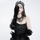 EVA LADY Women's Gothic Ruched Mesh Splice Velvet Long Gloves