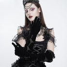 EVA LADY Women's Gothic Ruched Mesh Splice Velvet Long Gloves