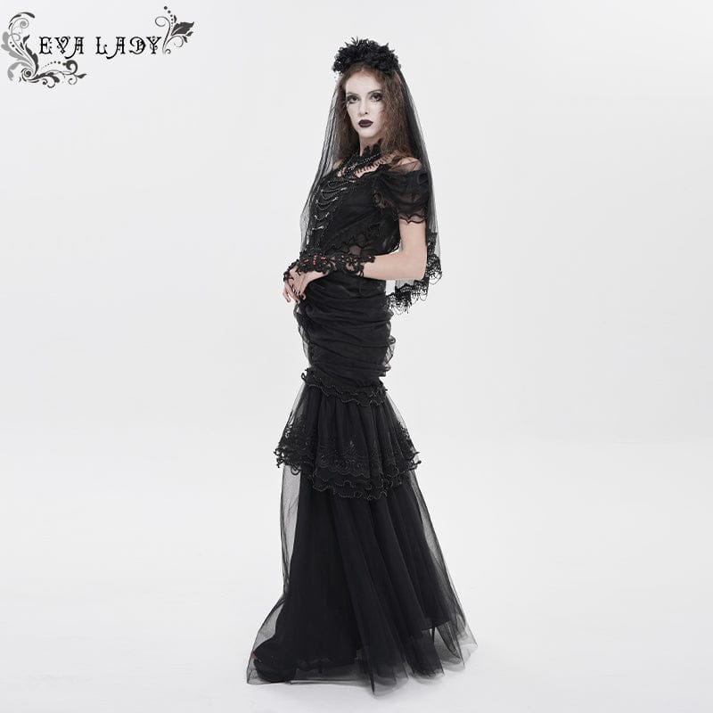 EVA LADY Women's Gothic Ruched Ruffled Off Shoulder Dress