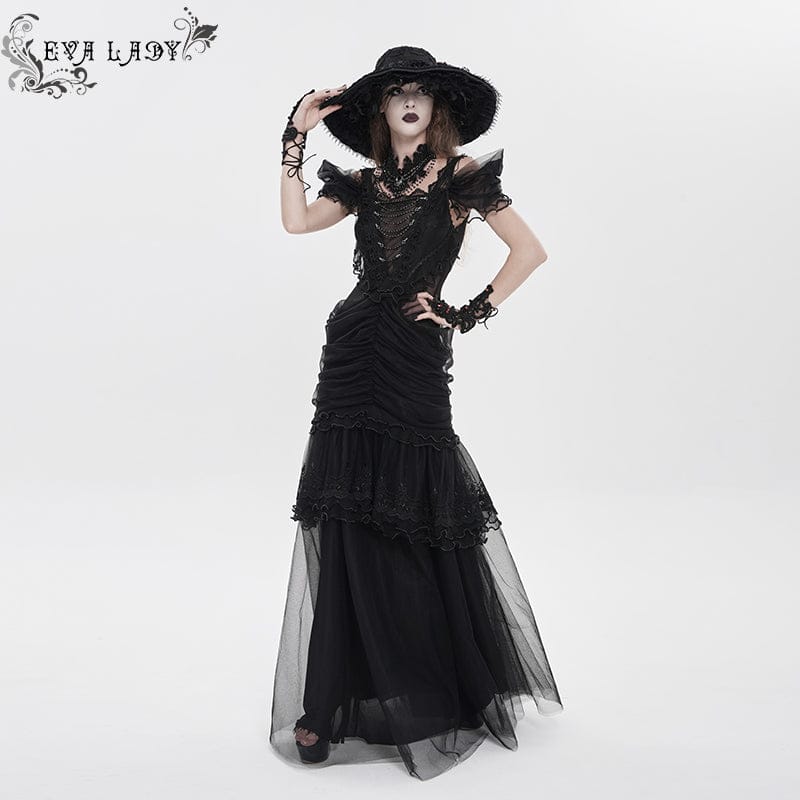 EVA LADY Women's Gothic Ruched Ruffled Off Shoulder Dress