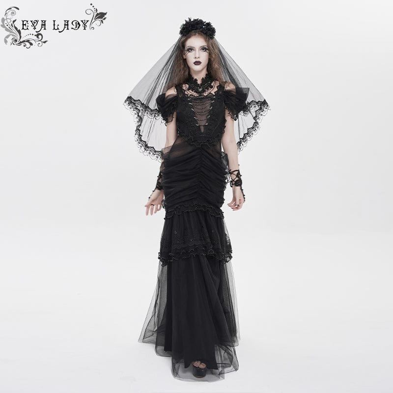 EVA LADY Women's Gothic Ruched Ruffled Off Shoulder Dress