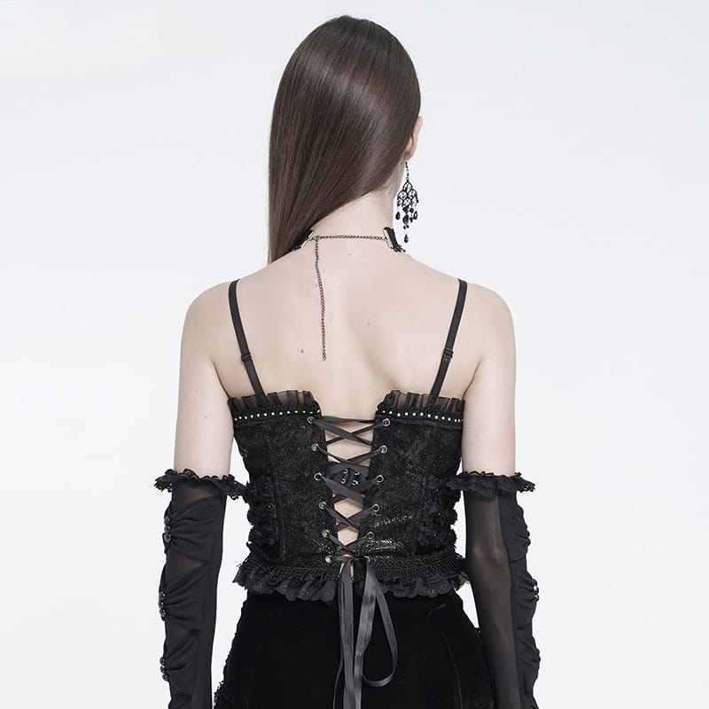 EVA LADY Women's Gothic Ruffle Lace‑up Front Zipper Overbust Corset