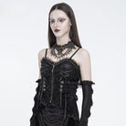 EVA LADY Women's Gothic Ruffle Lace‑up Front Zipper Overbust Corset
