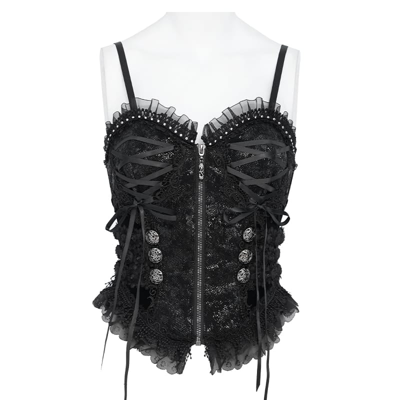EVA LADY Women's Gothic Ruffle Lace‑up Front Zipper Overbust Corset