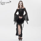 EVA LADY Women's Gothic Ruffled Off Shoulder Flared Sleeved Shirt Black-Red