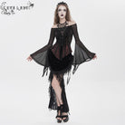 EVA LADY Women's Gothic Ruffled Off Shoulder Flared Sleeved Shirt Black-Red