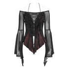 EVA LADY Women's Gothic Ruffled Off Shoulder Flared Sleeved Shirt Black-Red