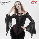 EVA LADY Women's Gothic Ruffled Off Shoulder Flared Sleeved Shirt Black-Red