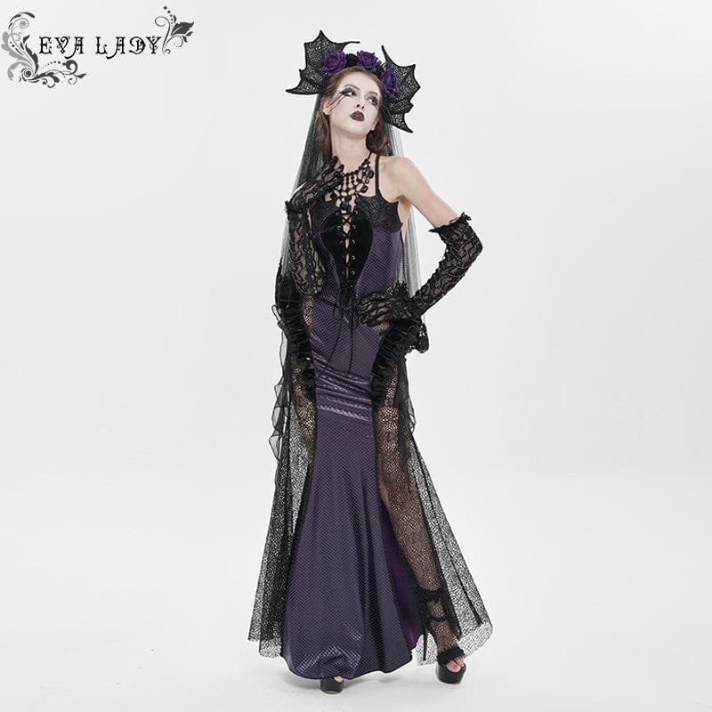 EVA LADY Women's Gothic Scale Printed Lace Splice Mermaid Dress