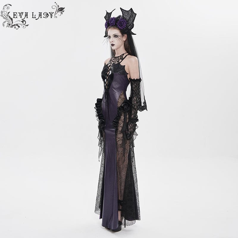 EVA LADY Women's Gothic Scale Printed Lace Splice Mermaid Dress