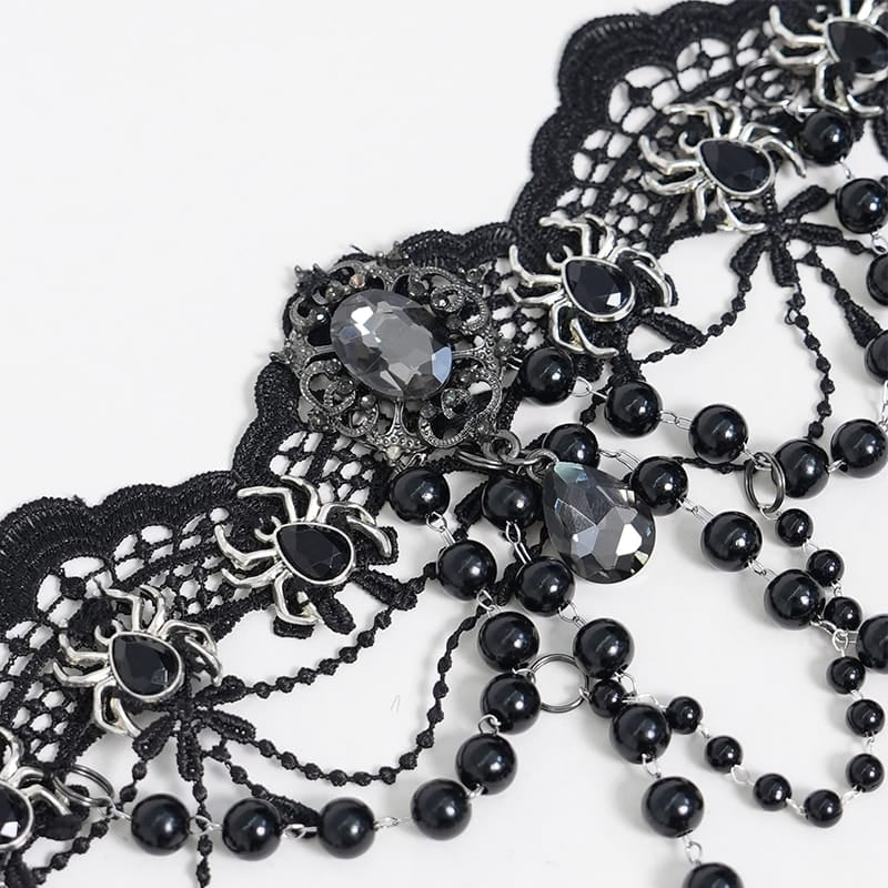 EVA LADY Women's Gothic Spider Beaded Chain Lace Choker