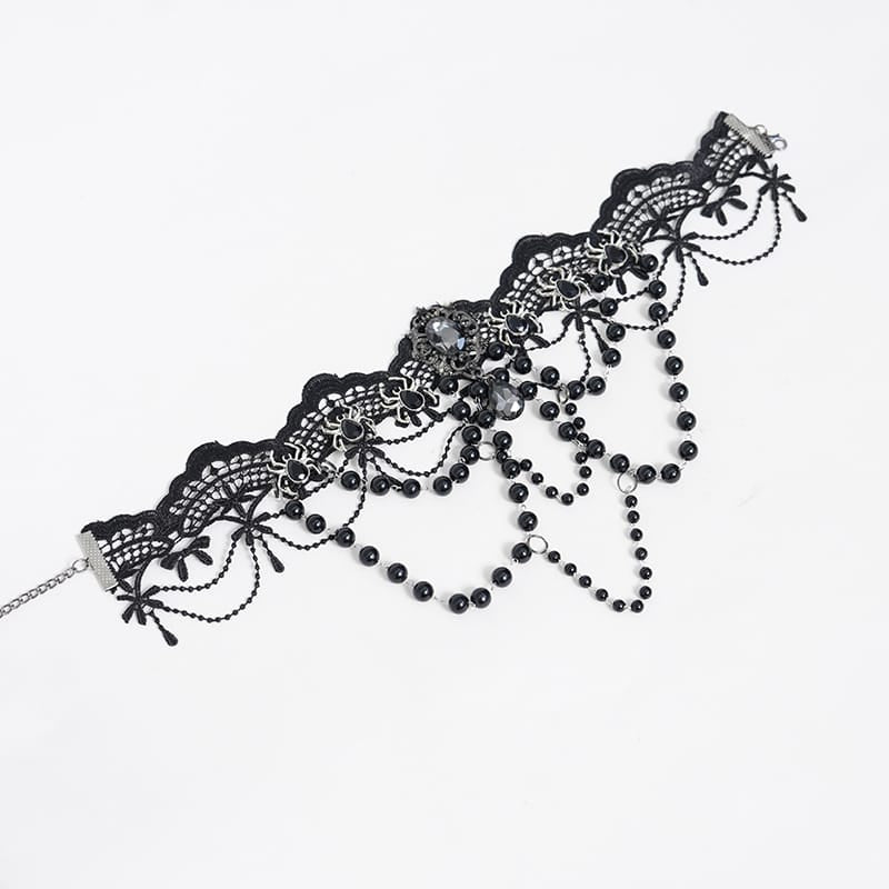 EVA LADY Women's Gothic Spider Beaded Chain Lace Choker