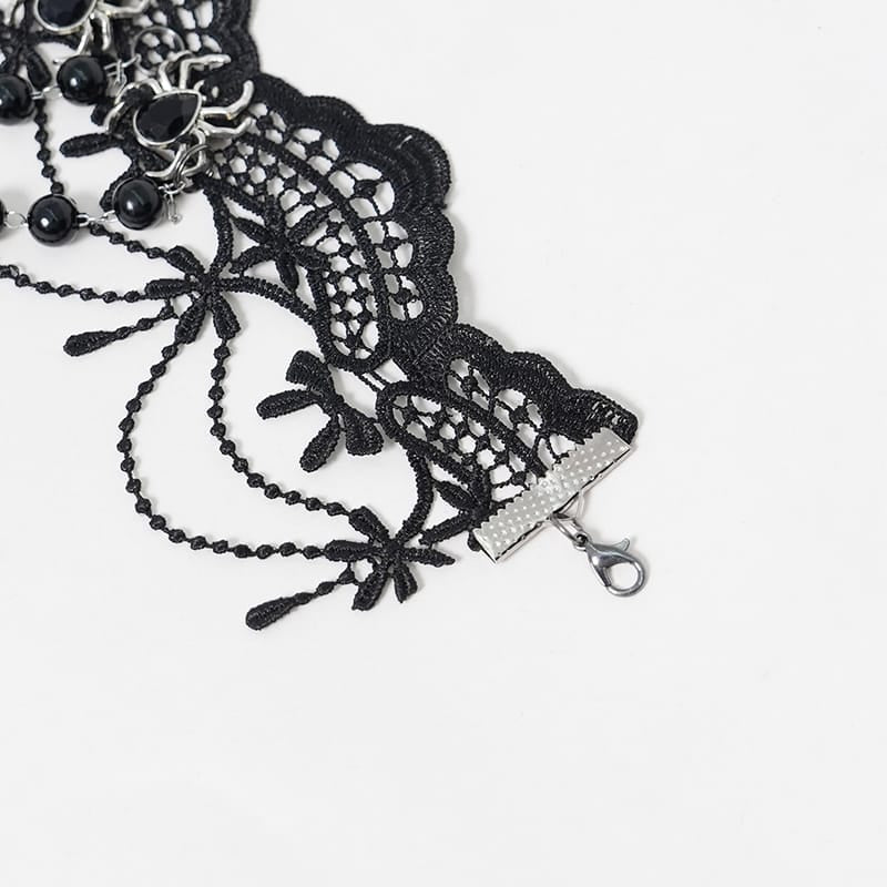 EVA LADY Women's Gothic Spider Beaded Chain Lace Choker