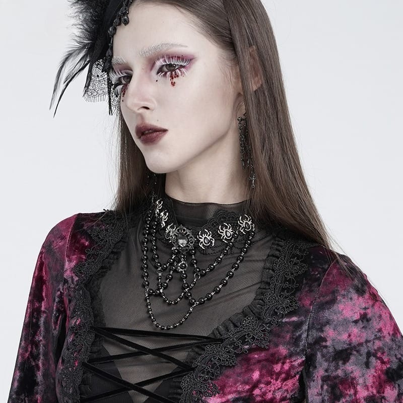 EVA LADY Women's Gothic Spider Beaded Chain Lace Choker