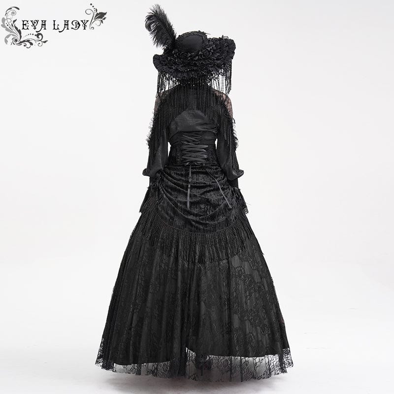 EVA LADY Women's Gothic Tassels Buckle-up Long Skirt