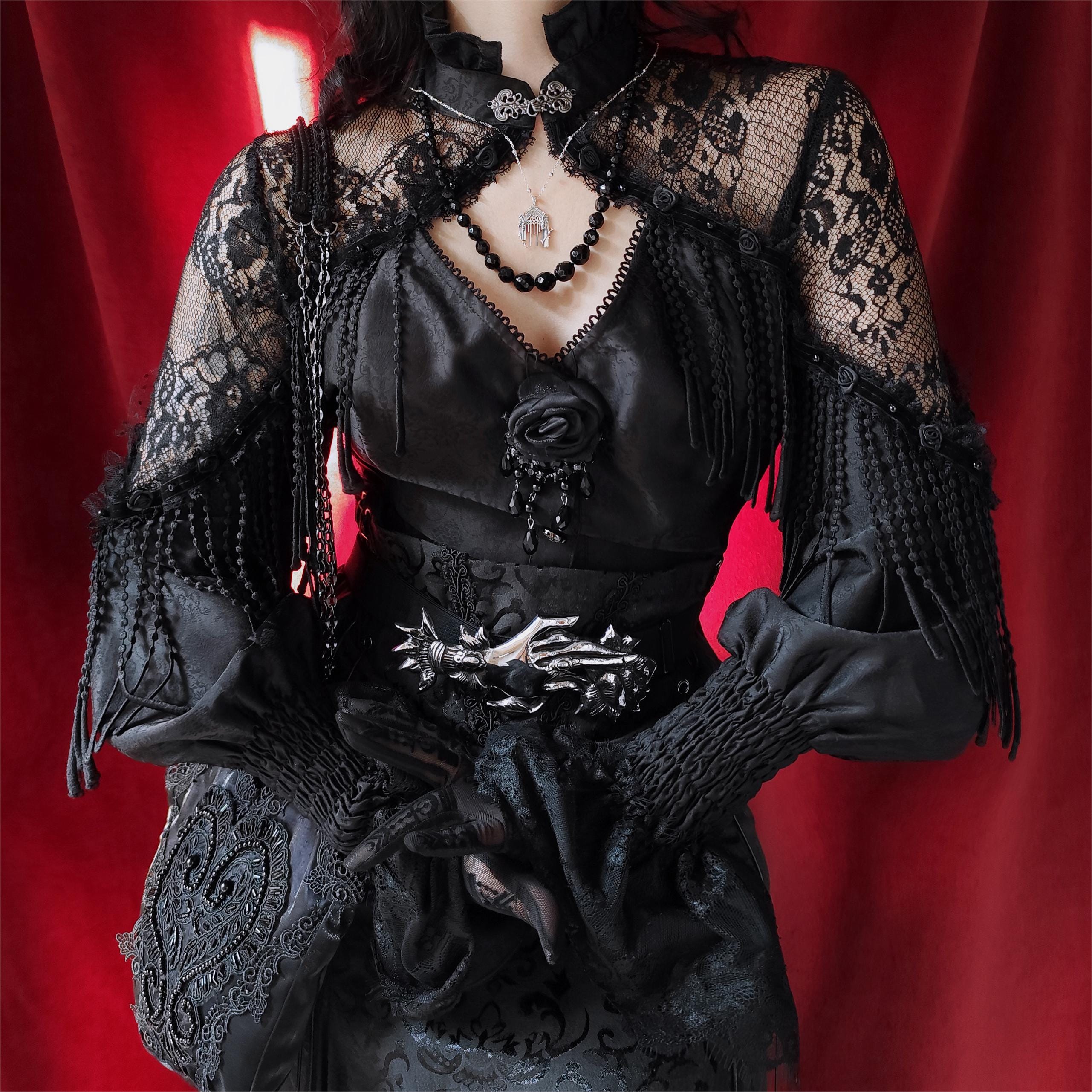 EVA LADY Women's Gothic Tassels Cut-out Long Sleeved Shirt