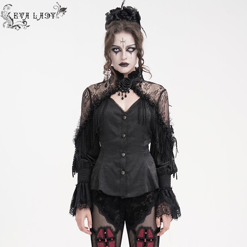 EVA LADY Women's Gothic Tassels Cut-out Long Sleeved Shirt