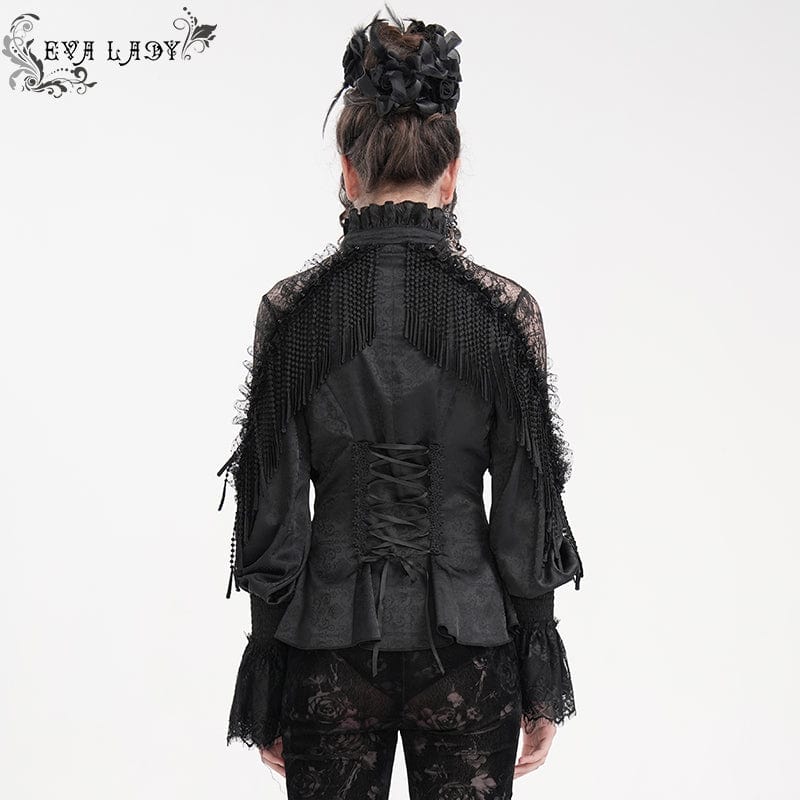 EVA LADY Women's Gothic Tassels Cut-out Long Sleeved Shirt