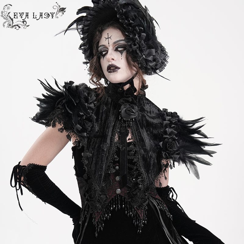 EVA LADY Women's Gothic Tassels Feather Lace Cape