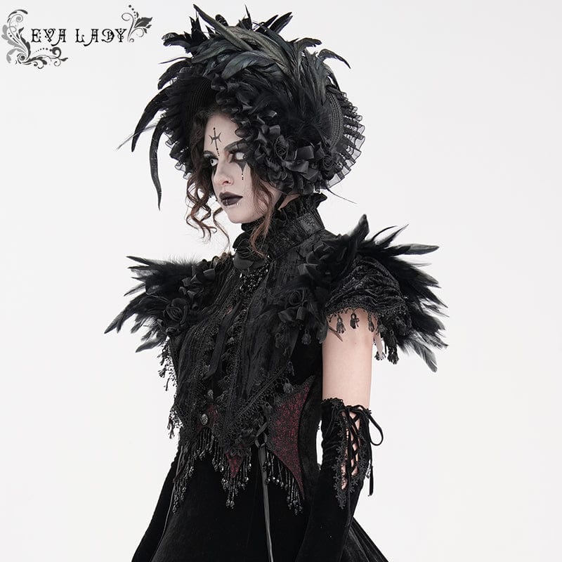 EVA LADY Women's Gothic Tassels Feather Lace Cape