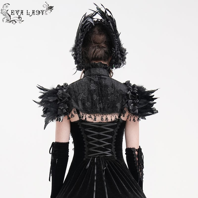 EVA LADY Women's Gothic Tassels Feather Lace Cape