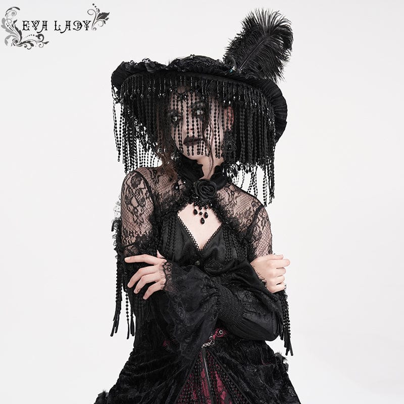 EVA LADY Women's Gothic Tassels Feather Lace Hat