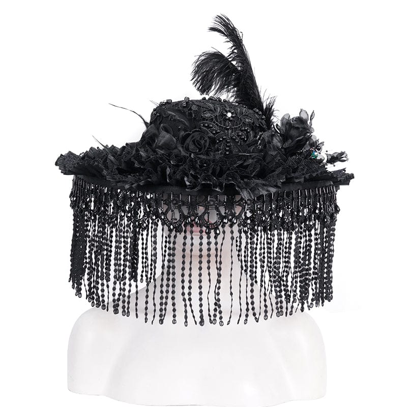 EVA LADY Women's Gothic Tassels Feather Lace Hat