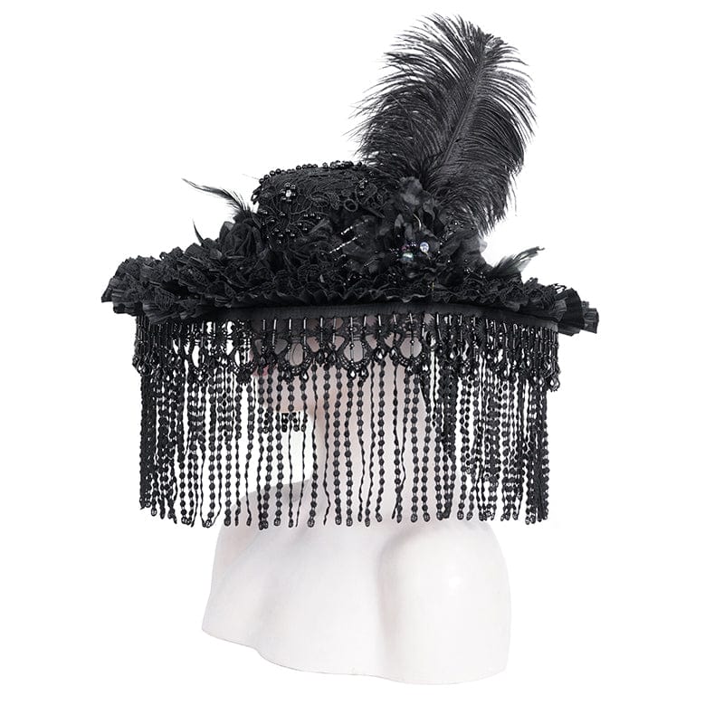 EVA LADY Women's Gothic Tassels Feather Lace Hat