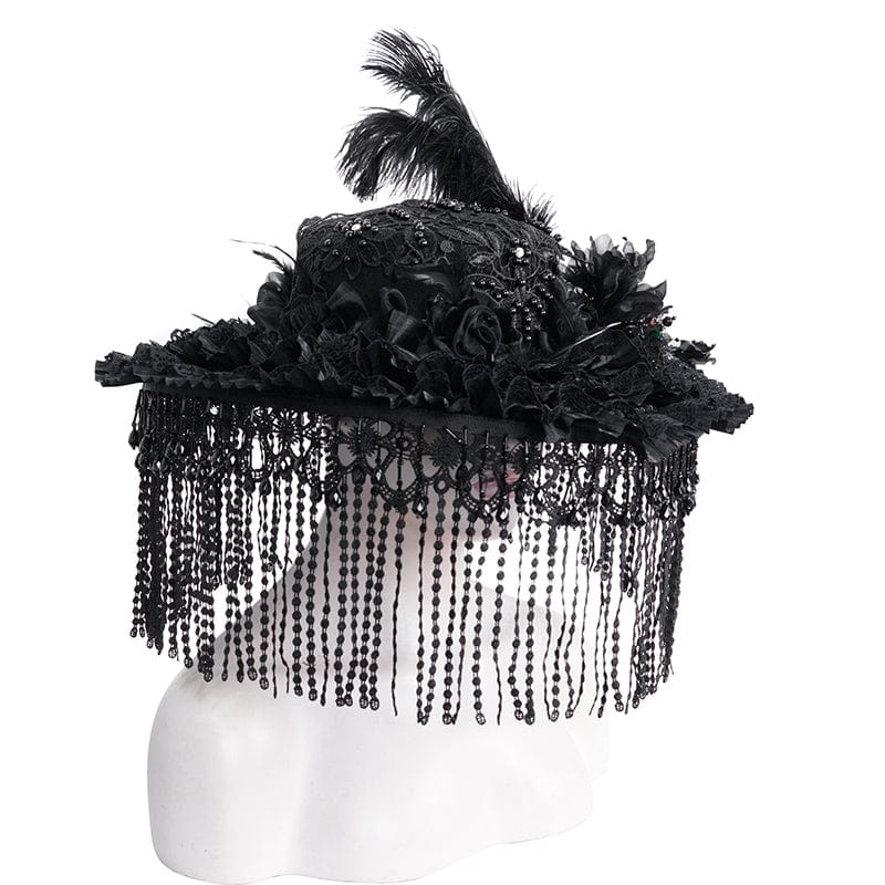 EVA LADY Women's Gothic Tassels Feather Lace Hat