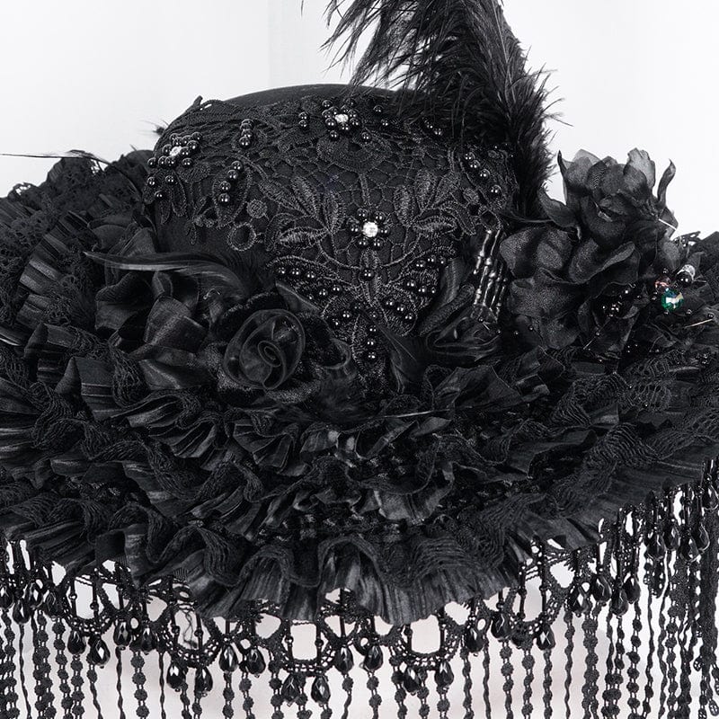 EVA LADY Women's Gothic Tassels Feather Lace Hat