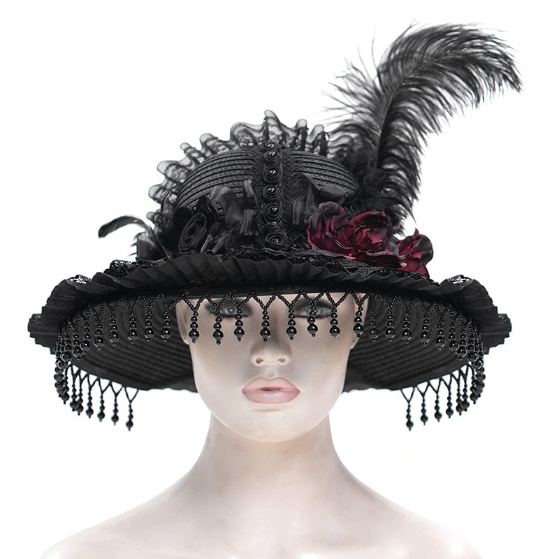 EVA LADY Women's Gothic Tassels Feather Rose Hat