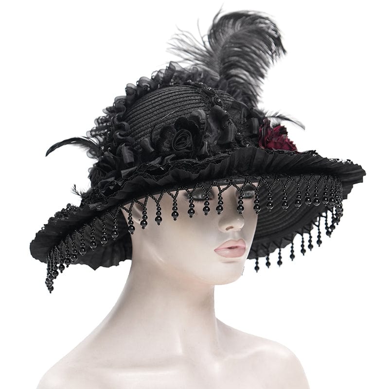 EVA LADY Women's Gothic Tassels Feather Rose Hat