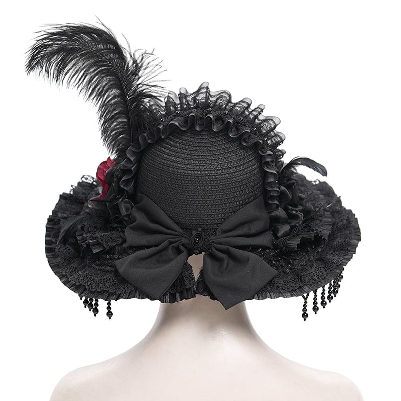 EVA LADY Women's Gothic Tassels Feather Rose Hat