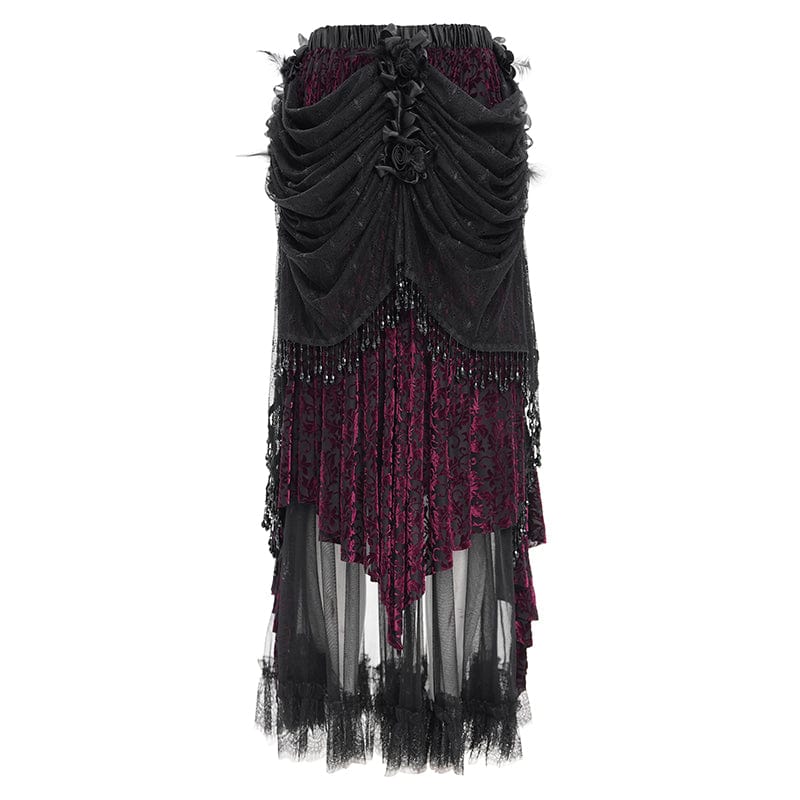 EVA LADY Women's Gothic Tassels Mesh Long Skirt Black Purple