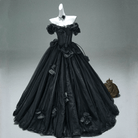 Kobine Custom-made Gothic Off Shoulder Floral Corseted Multi-Layered Maxi Ball Gown Wedding Dress