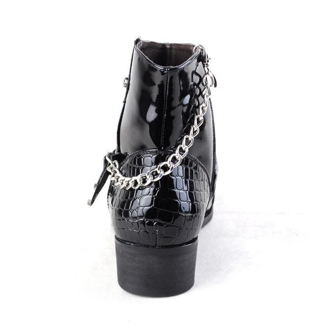 Kobine Men's Buckle Strap Chain Faux Leather Side Zipper Shoes Pointed Toe Boots