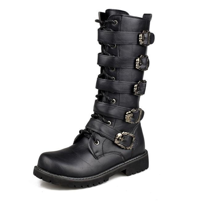 Men's Faux Leather Martin Boots With Adjustable Buckles – Punk Design