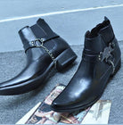 Kobine Men's Faux Leather Suede Pointed Toe Eagle Gusset Harness Ankle Boots