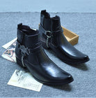 Kobine Men's Faux Leather Suede Pointed Toe Eagle Gusset Harness Ankle Boots