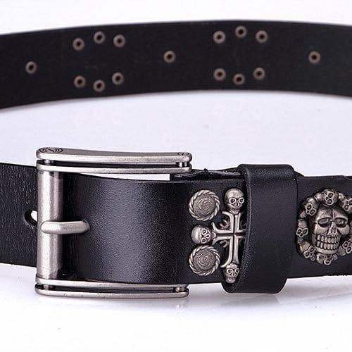 Kobine Men's Gothic Belts With Rivets Of Skulls And Crosses