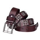 Kobine Men's Gothic Belts With Rivets Of Skulls And Crosses