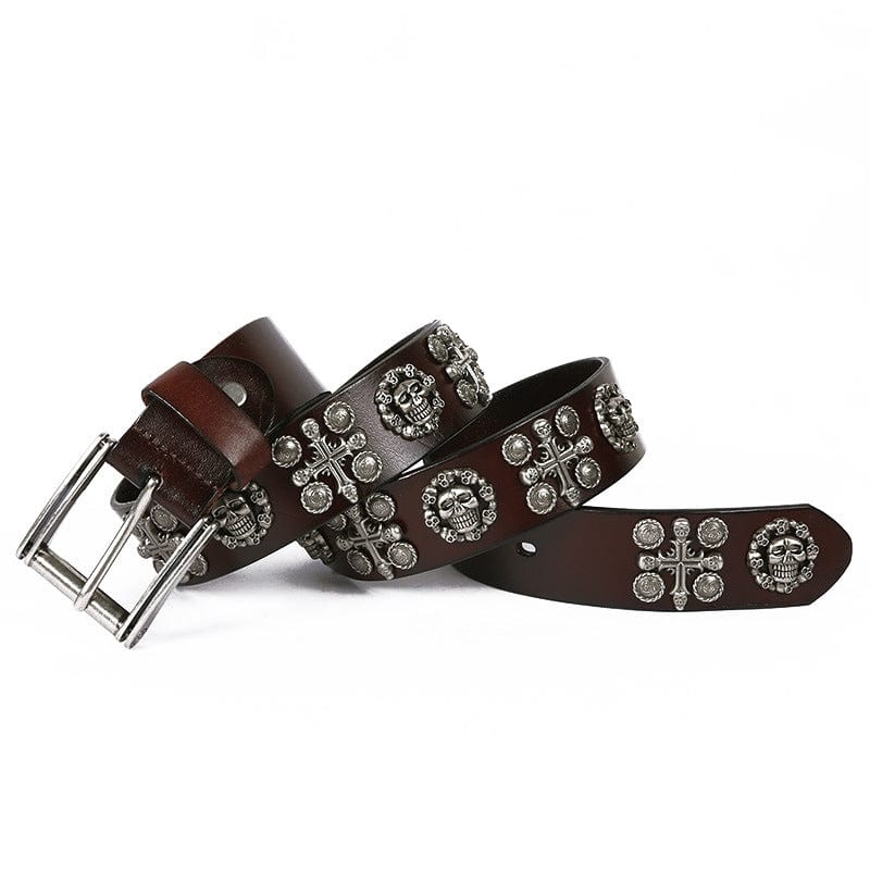 Kobine Men's Gothic Belts With Rivets Of Skulls And Crosses