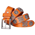 Kobine Men's Gothic Belts With Rivets Of Skulls And Crosses