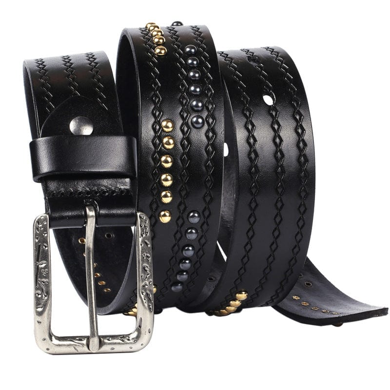 Kobine Men's Gothic Diamond Embossed Studded Belt