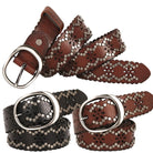 Kobine Men's Gothic Floral Cutout Studded Belt